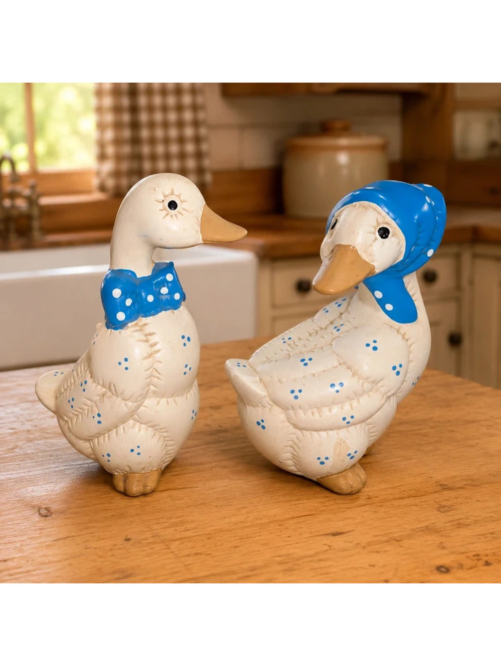 Vintage 1987 House of Lloyd Puffy Geese Figurines Set Blue Cottagecore Decor